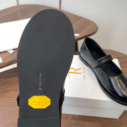 THE ROW 26S MARY JANE FLATS IN BLACK PATENT CALFSKIN