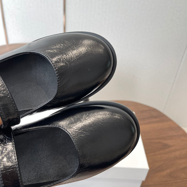 THE ROW 26S MARY JANE FLATS IN BLACK PATENT CALFSKIN