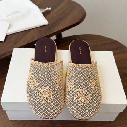 THE ROW 26S MULE FLATS IN BEIGE CROCHET MESH