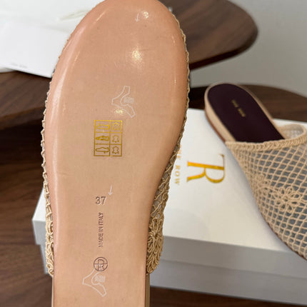 THE ROW 26S MULE FLATS IN BEIGE CROCHET MESH