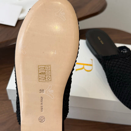 THE ROW 26S MULE FLATS IN BLACK CROCHET MESH