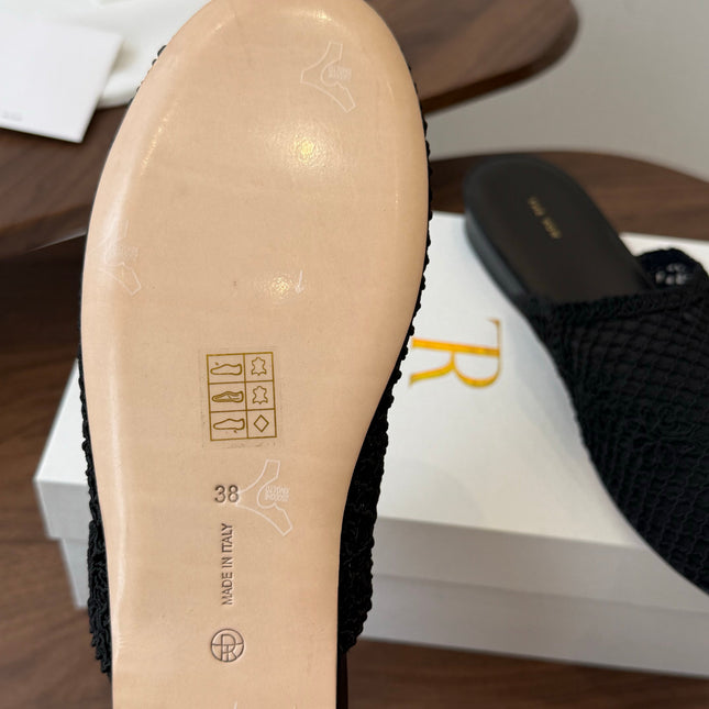 THE ROW 26S MULE FLATS IN BLACK CROCHET MESH