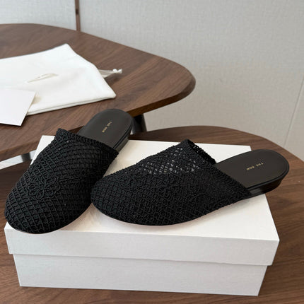 THE ROW 26S MULE FLATS IN BLACK CROCHET MESH