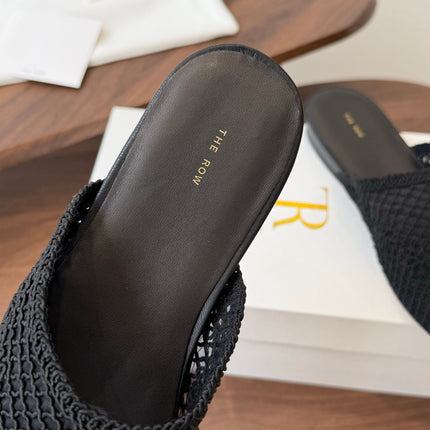 THE ROW 26S MULE FLATS IN BLACK CROCHET MESH