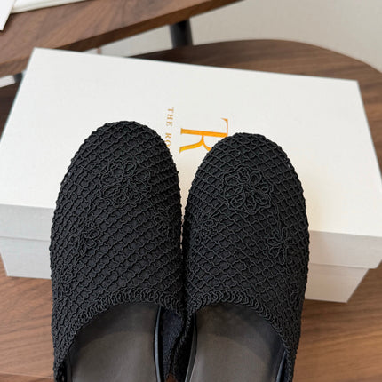 THE ROW 26S MULE FLATS IN BLACK CROCHET MESH