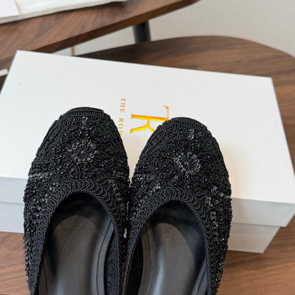 THE ROW 26S PEARL EMBELLISHED CROCHET MULE FLATS IN BLACK