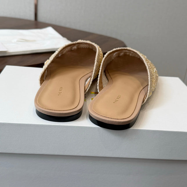 THE ROW 26S PEARL EMBELLISHED CROCHET MULE FLATS IN IVORY WHITE