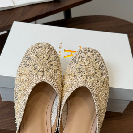 THE ROW 26S PEARL EMBELLISHED CROCHET MULE FLATS IN IVORY WHITE