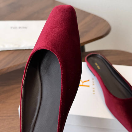 THE ROW 26S POINTED TOE MULES IN BURGUNDY RED VELVET
