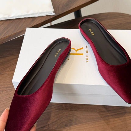 THE ROW 26S POINTED TOE MULES IN BURGUNDY RED VELVET