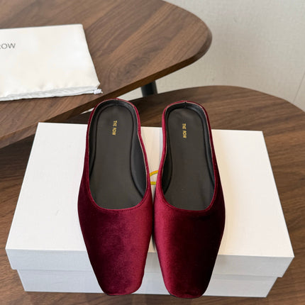 THE ROW 26S POINTED TOE MULES IN BURGUNDY RED VELVET