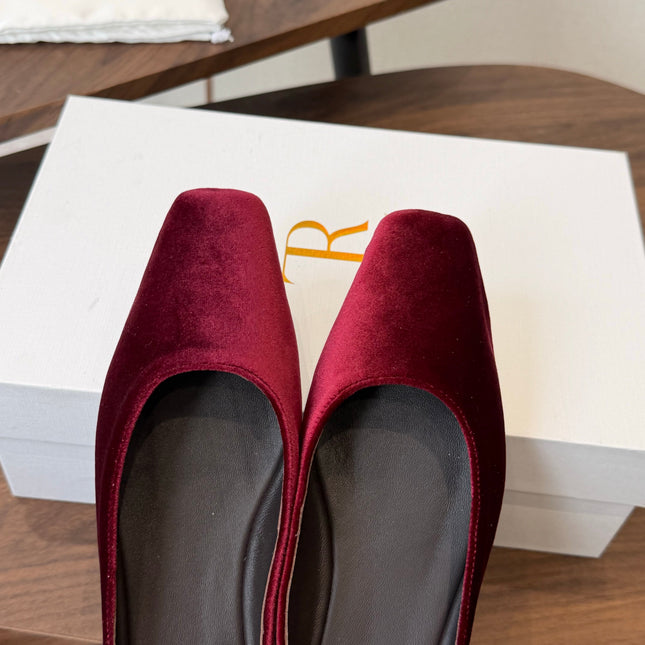 THE ROW 26S POINTED TOE MULES IN BURGUNDY RED VELVET