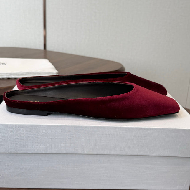THE ROW 26S POINTED TOE MULES IN BURGUNDY RED VELVET