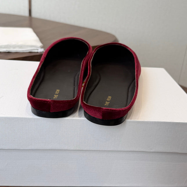 THE ROW 26S POINTED TOE MULES IN BURGUNDY RED VELVET
