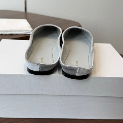 THE ROW 26S POINTED TOE MULES IN LIGHT GREY VELVET