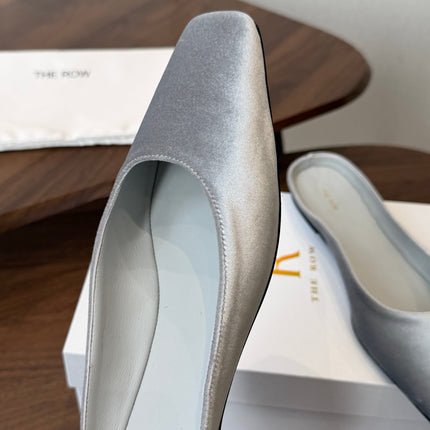 THE ROW 26S POINTED TOE MULES IN LIGHT GREY VELVET