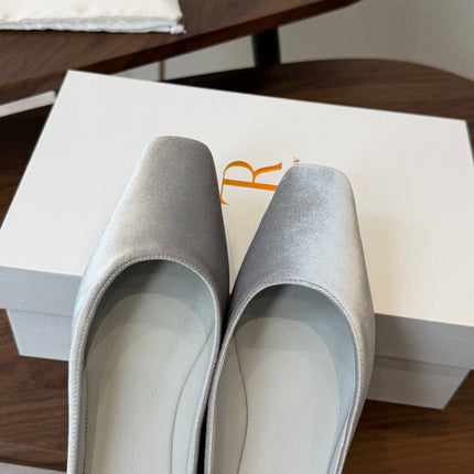 THE ROW 26S POINTED TOE MULES IN LIGHT GREY VELVET