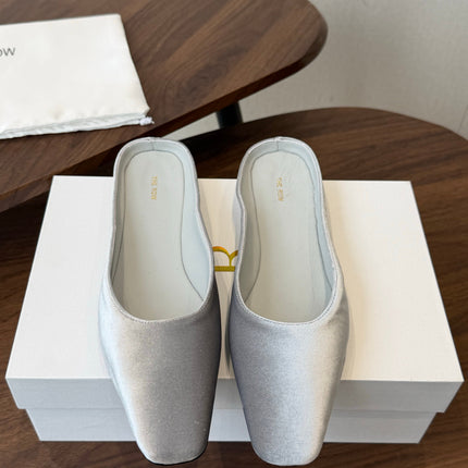 THE ROW 26S POINTED TOE MULES IN LIGHT GREY VELVET