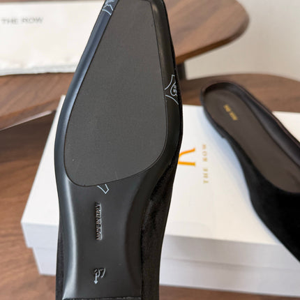 THE ROW 26S POINTED TOE MULES IN BLACK VELVET