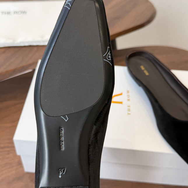 THE ROW 26S POINTED TOE MULES IN BLACK VELVET