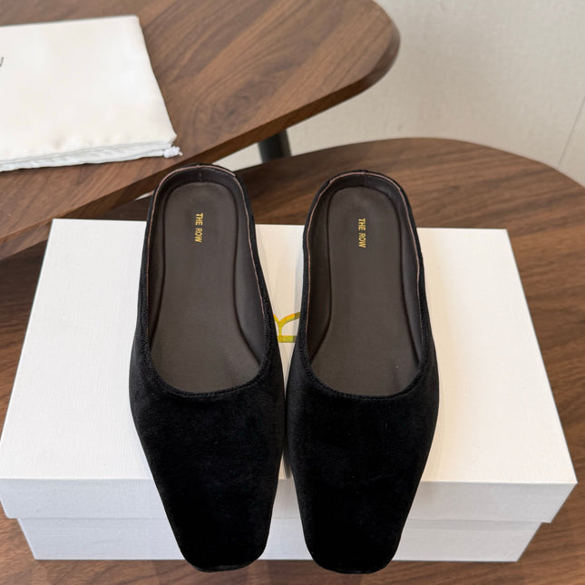 THE ROW 26S POINTED TOE MULES IN BLACK VELVET