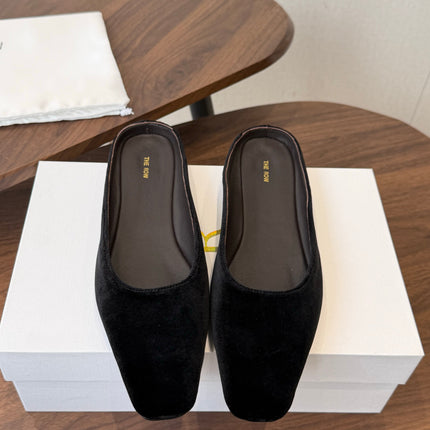 THE ROW 26S POINTED TOE MULES IN BLACK VELVET
