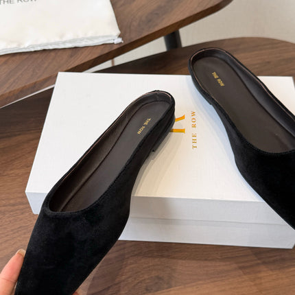 THE ROW 26S POINTED TOE MULES IN BLACK VELVET