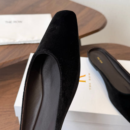 THE ROW 26S POINTED TOE MULES IN BLACK VELVET