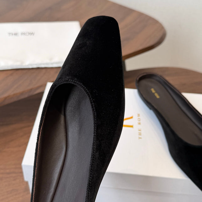 THE ROW 26S POINTED TOE MULES IN BLACK VELVET