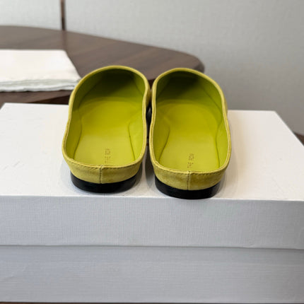 THE ROW 26S POINTED TOE MULES IN LIME GREEN SUEDE