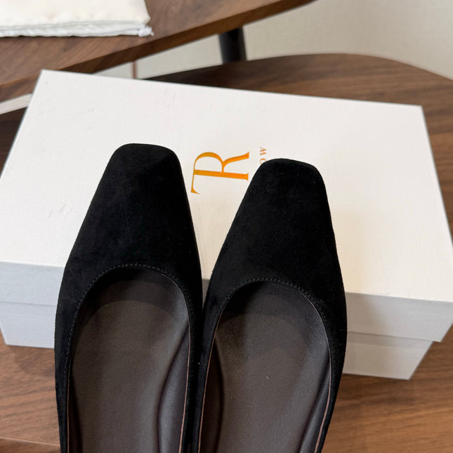 THE ROW 26S POINTED TOE MULES IN BLACK SUEDE