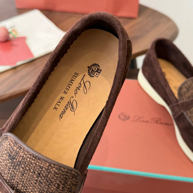 LP 26S LOAFERS IN DARK BROWN SUEDE & FABRIC GOLD HARDWARE