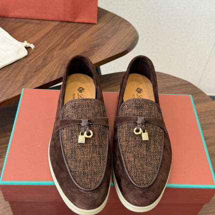 LP 26S LOAFERS IN DARK BROWN SUEDE & FABRIC GOLD HARDWARE