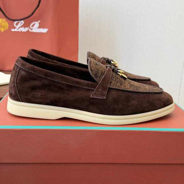 LP 26S LOAFERS IN DARK BROWN SUEDE & FABRIC GOLD HARDWARE
