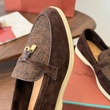 LP 26S LOAFERS IN DARK BROWN SUEDE & FABRIC GOLD HARDWARE
