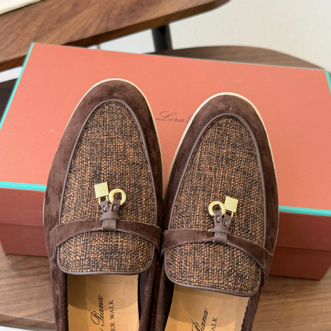 LP 26S LOAFERS IN DARK BROWN SUEDE & FABRIC GOLD HARDWARE