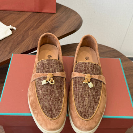 LP 26S LOAFERS IN CARAMEL BROWN SUEDE & FABRIC GOLD HARDWARE
