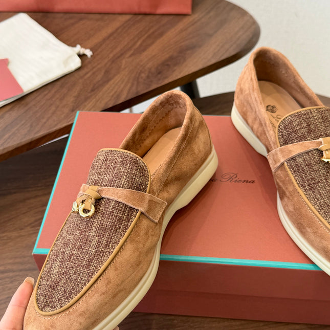 LP 26S LOAFERS IN CARAMEL BROWN SUEDE & FABRIC GOLD HARDWARE