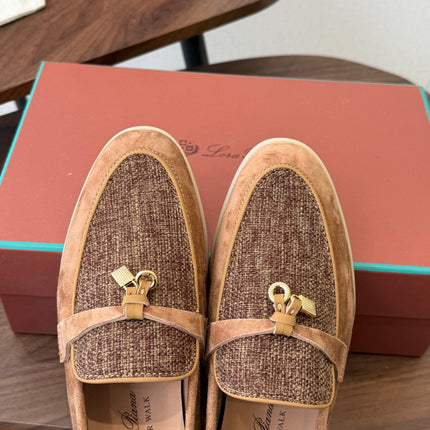 LP 26S LOAFERS IN CARAMEL BROWN SUEDE & FABRIC GOLD HARDWARE
