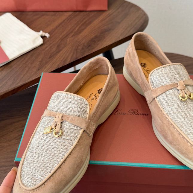 LP 26S LOAFERS IN LIGHT BROWN SUEDE & FABRIC GOLD HARDWARE
