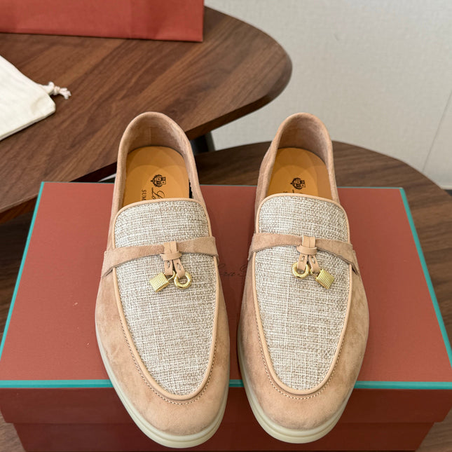 LP 26S LOAFERS IN LIGHT BROWN SUEDE & FABRIC GOLD HARDWARE
