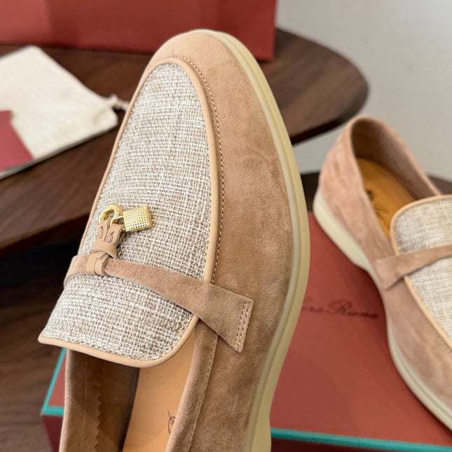 LP 26S LOAFERS IN LIGHT BROWN SUEDE & FABRIC GOLD HARDWARE