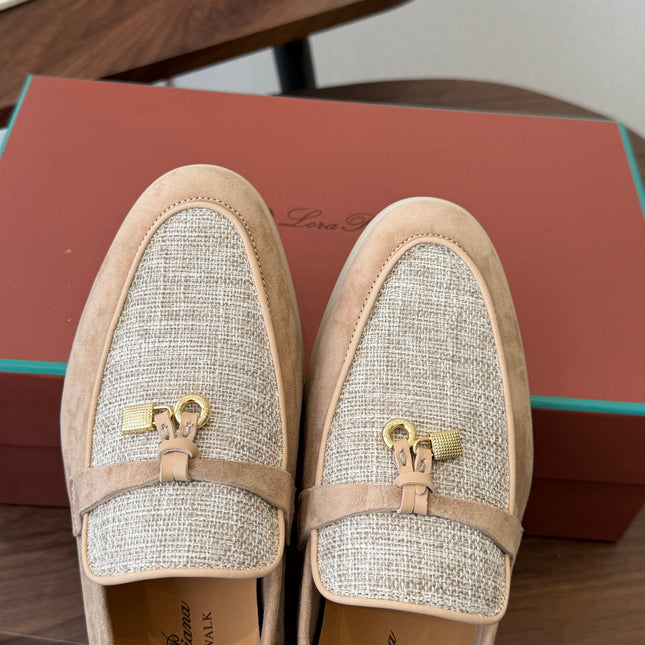 LP 26S LOAFERS IN LIGHT BROWN SUEDE & FABRIC GOLD HARDWARE