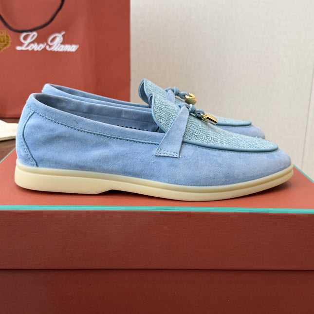 LP 26S LOAFERS IN LIGHT BLUE SUEDE & FABRIC GOLD HARDWARE