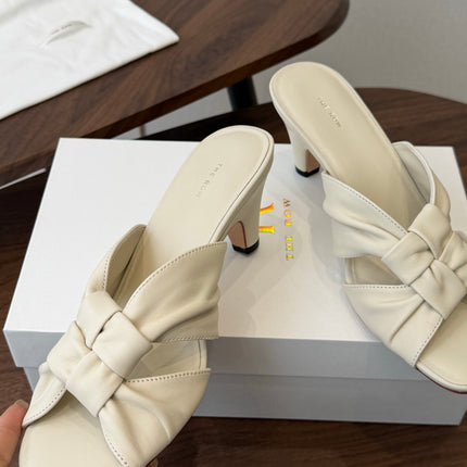 THE ROW 26S KNOT HEELED SLIDE SANDALS 35MM IN IVORY WHITE LAMBSKIN