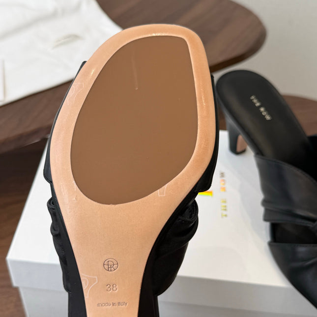 THE ROW 26S KNOT HEELED SLIDE SANDALS 35MM IN BLACK LAMBSKIN