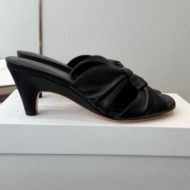 THE ROW 26S KNOT HEELED SLIDE SANDALS 35MM IN BLACK LAMBSKIN