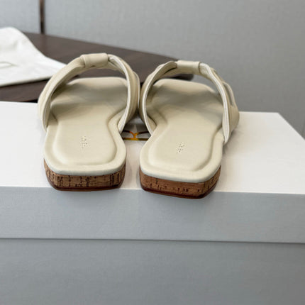 THE ROW 26S KNOT SLIDE SANDALS IN IVORY WHITE LAMBSKIN