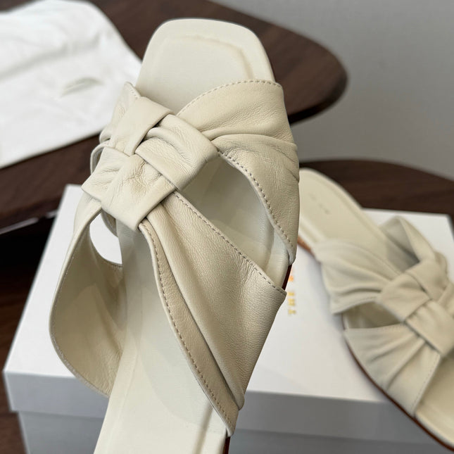 THE ROW 26S KNOT SLIDE SANDALS IN IVORY WHITE LAMBSKIN