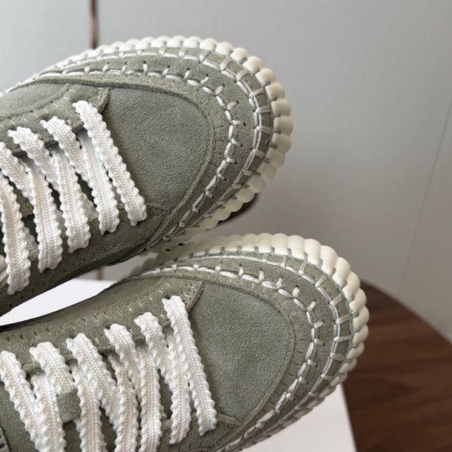CHLOE 26S LACE-UP SNEAKERS IN DUSTY SAGE GREEN SUEDE